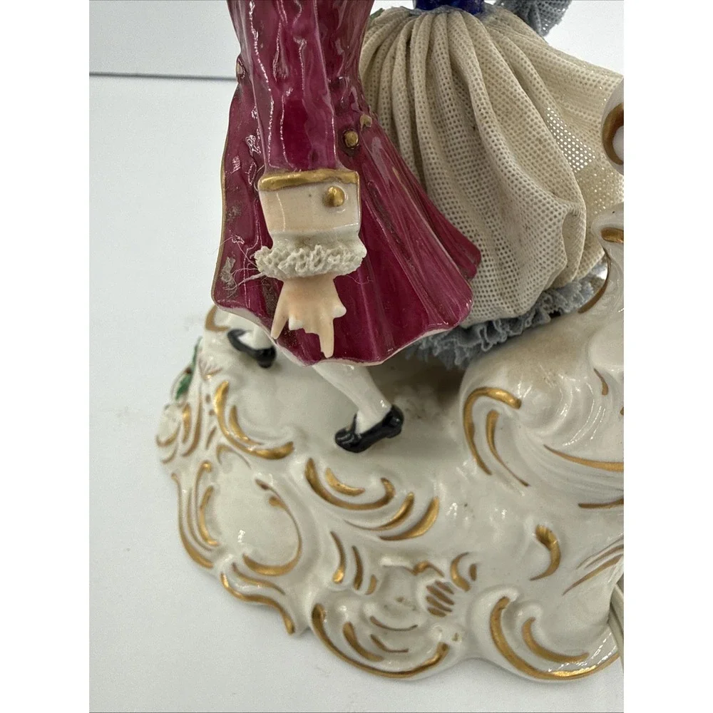 Pair VTG Unterweissbach Germany Porcelain Lace Courting Couple Lamps AS IS